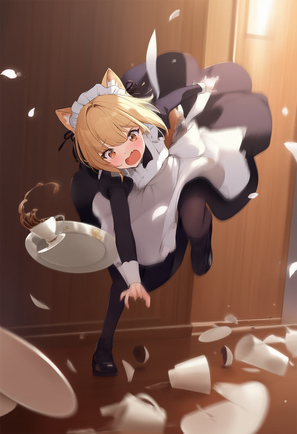 猫耳メイドの顔面着地