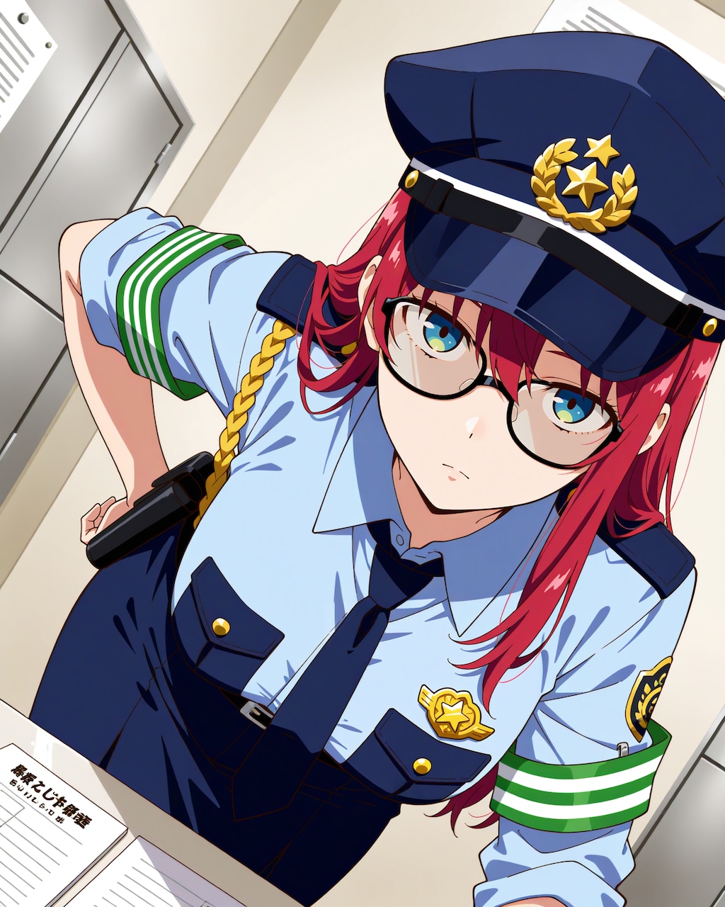 後輩に指導する婦警さん