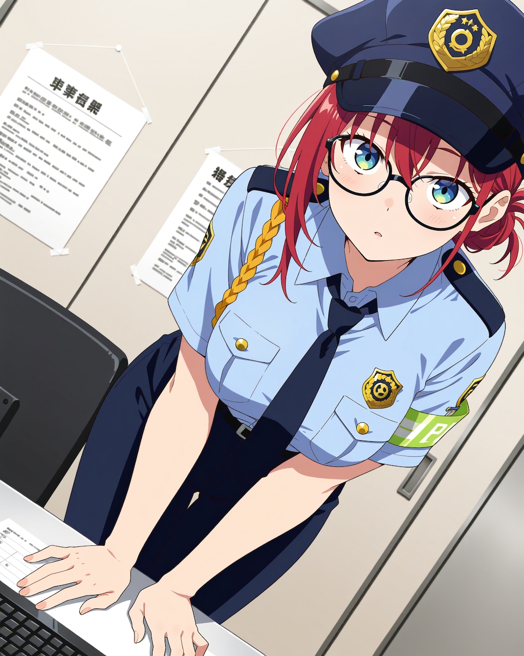 後輩に指導する婦警さん