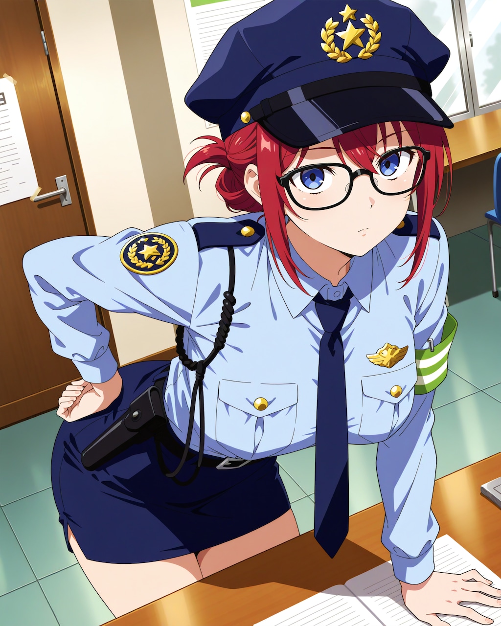 後輩に指導する婦警さん