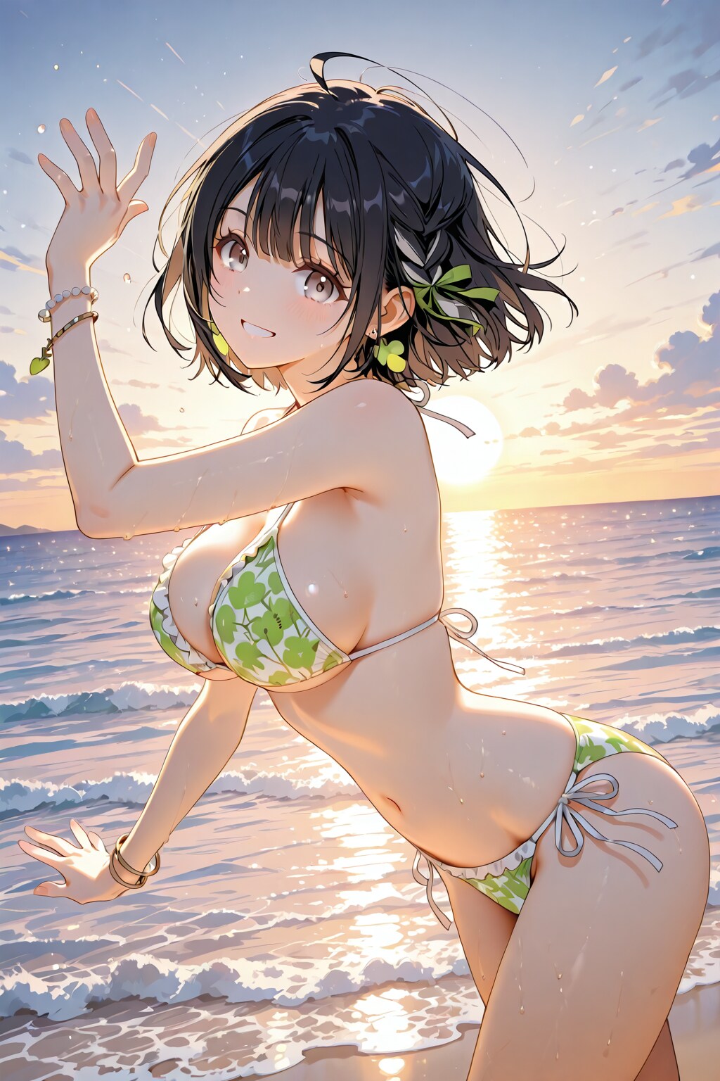 黒髪ショートのビキニ美少女
