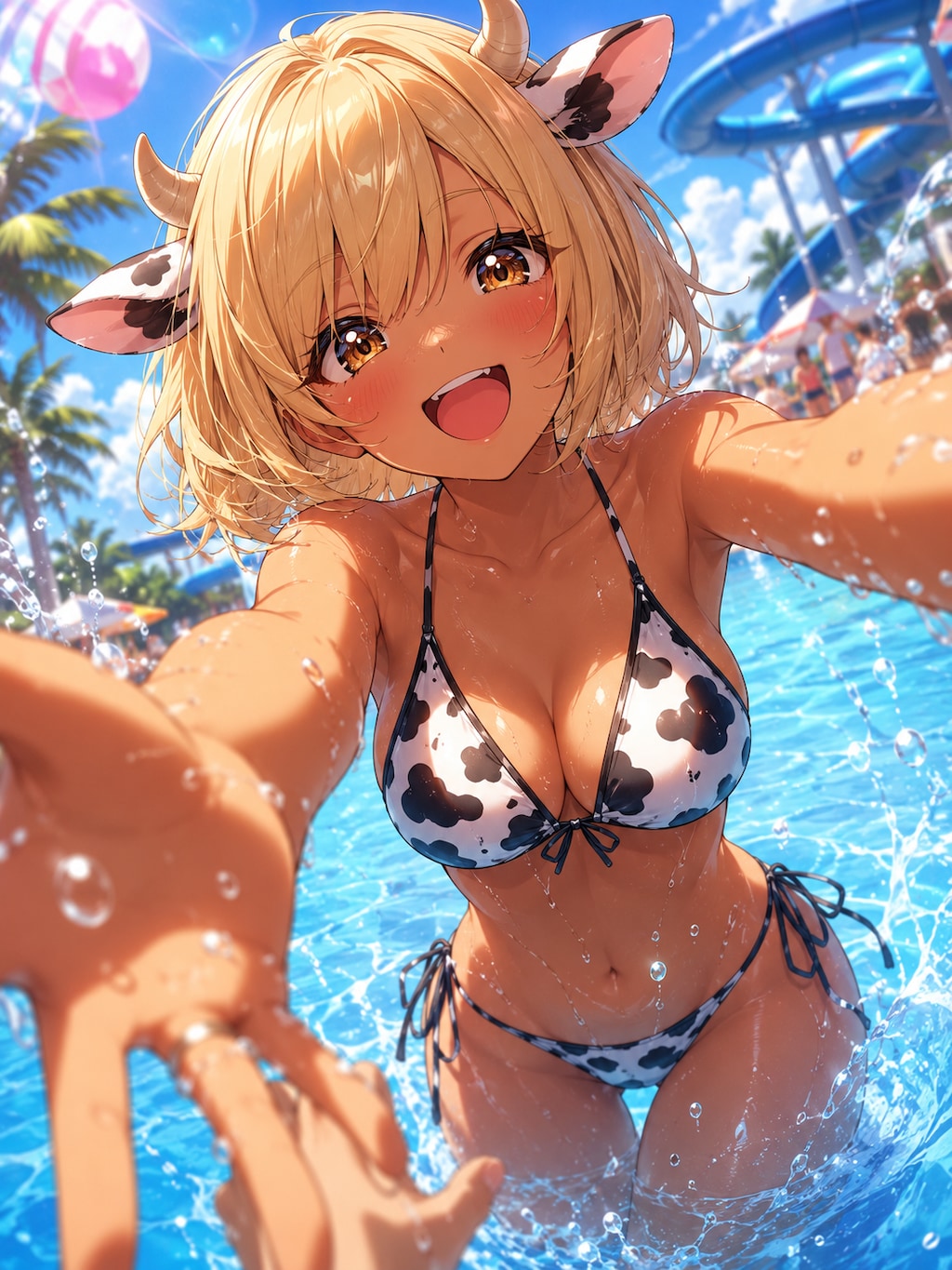 金髪ギャル　牛ビキニ