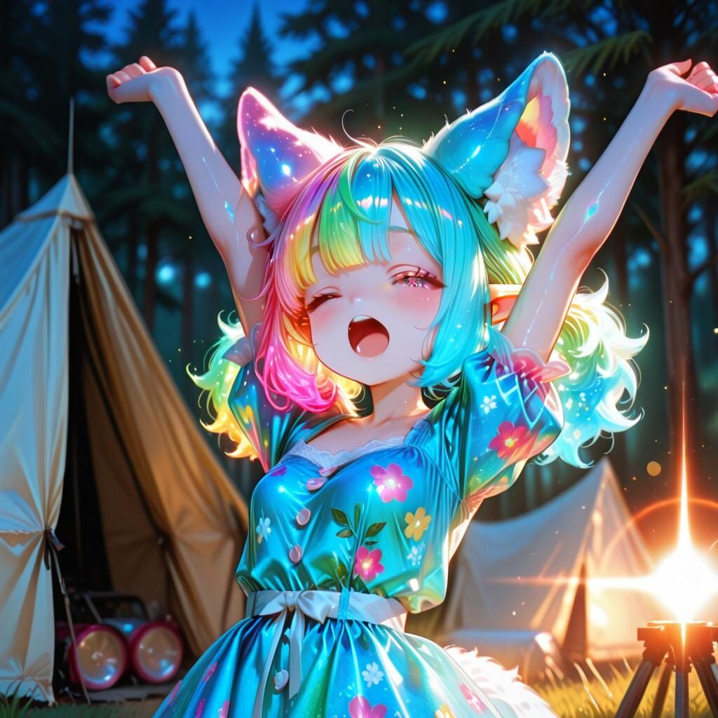 9枚）あくびをするケモ耳エルフさん