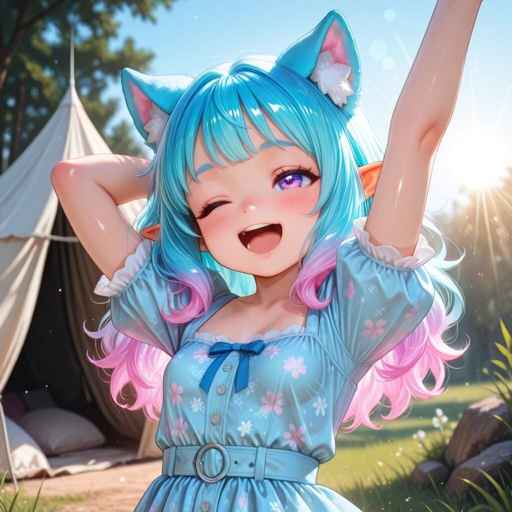 9枚）あくびをするケモ耳エルフさん