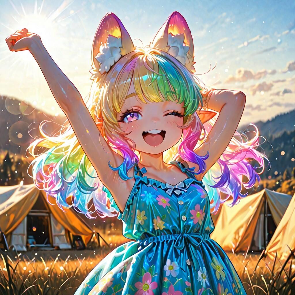 9枚）あくびをするケモ耳エルフさん