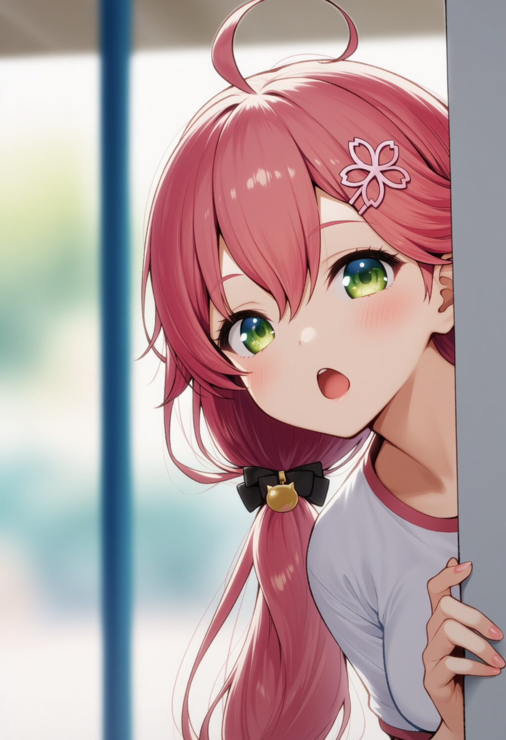 みこちが物陰からジッと見つめているだけ