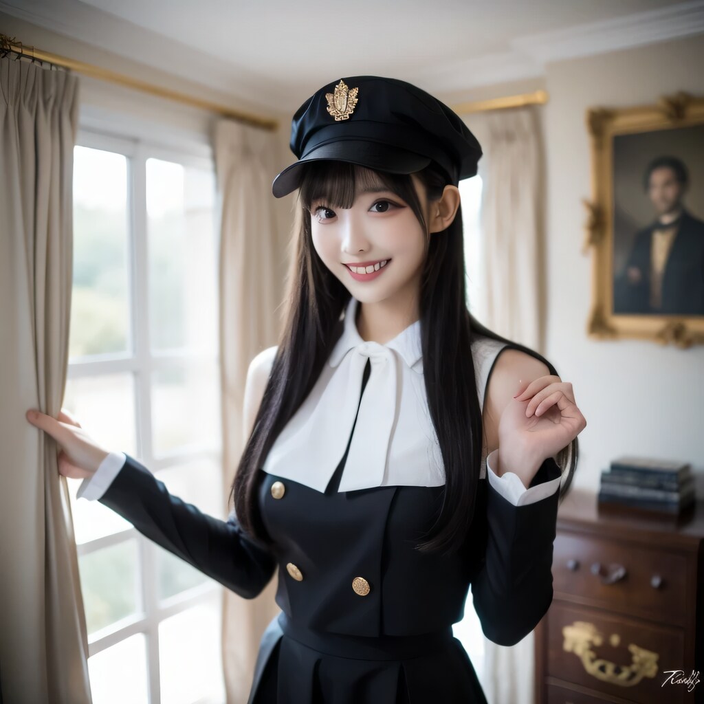 黒髪ロングでメイド服の美女７５