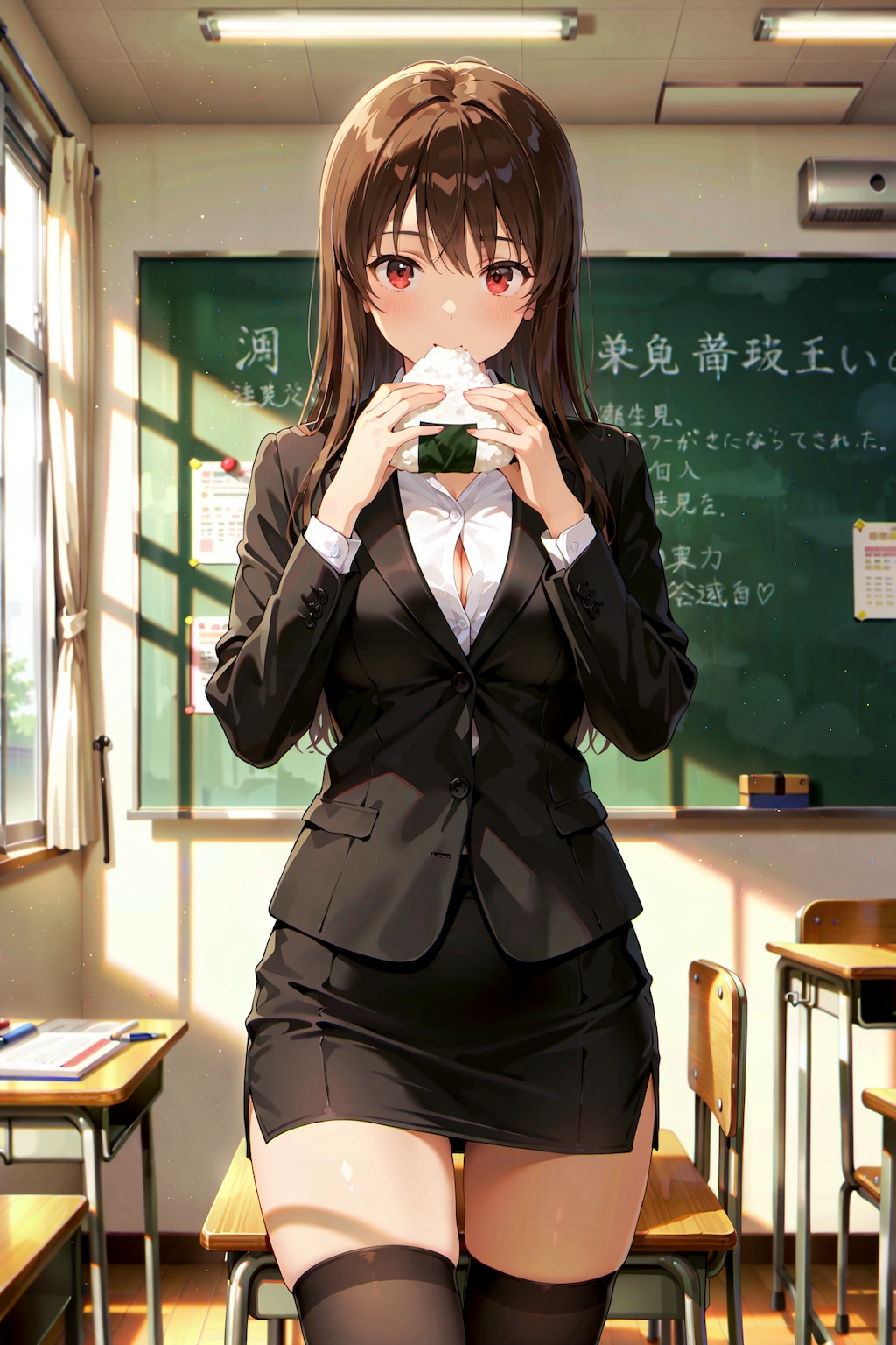 生徒の授業中の早弁に対抗して、自分も授業中に早弁をする教師