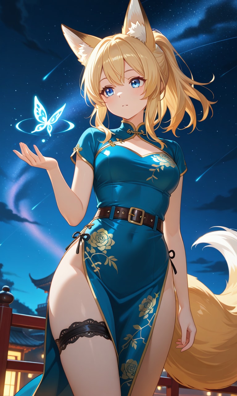 狐の娘と青い蝶 | の人気AIイラスト・グラビア