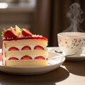 デザートの苺ケーキと紅茶のセット 4枚目