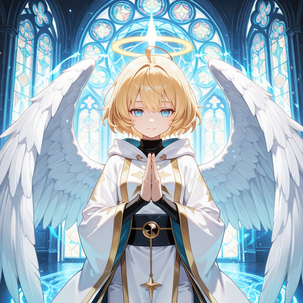 教会で祈りの魔法効果で天使の姿なシスターさん