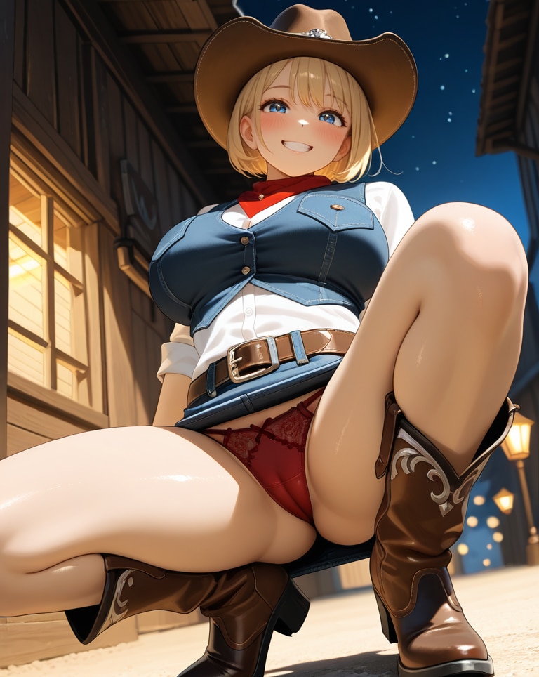 カウガールちゃんのデニムミニスカとむちむち赤パンティ💗