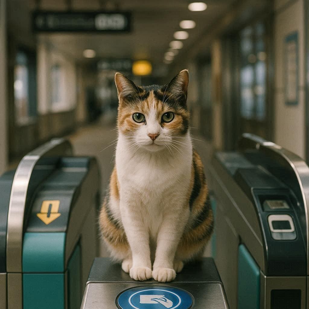 駅の改札にいる猫