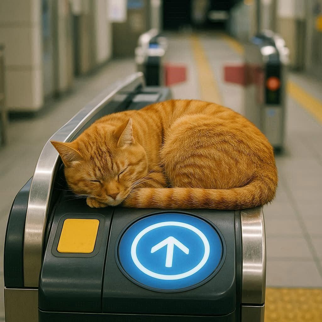 駅の改札にいる猫