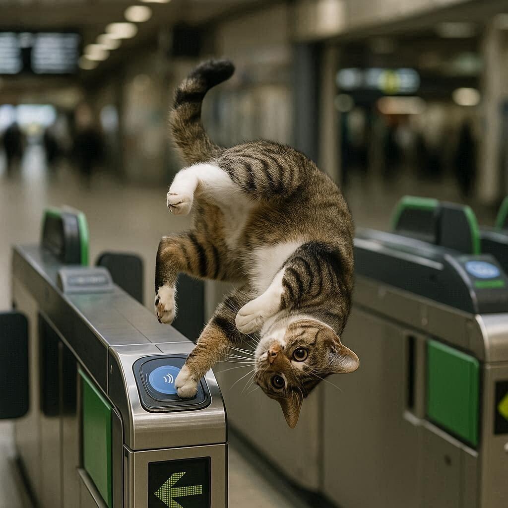 駅の改札にいる猫