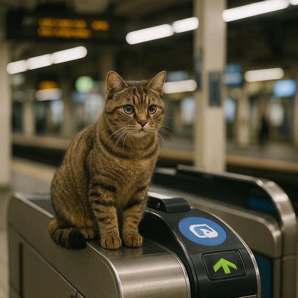駅の改札にいる猫