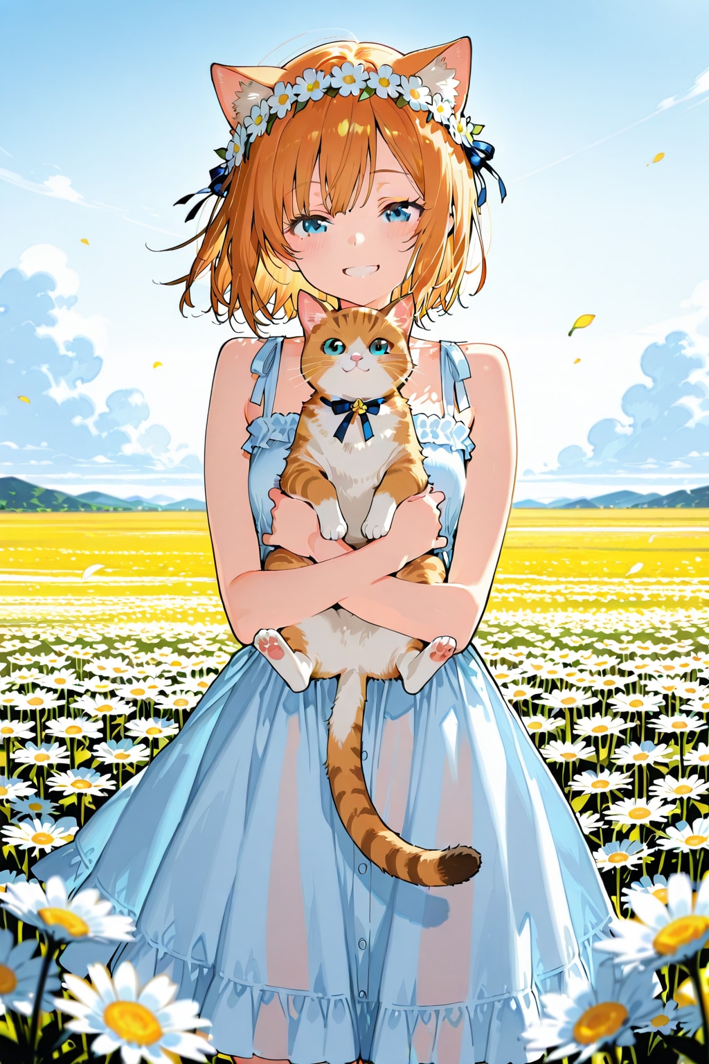猫と花畑と