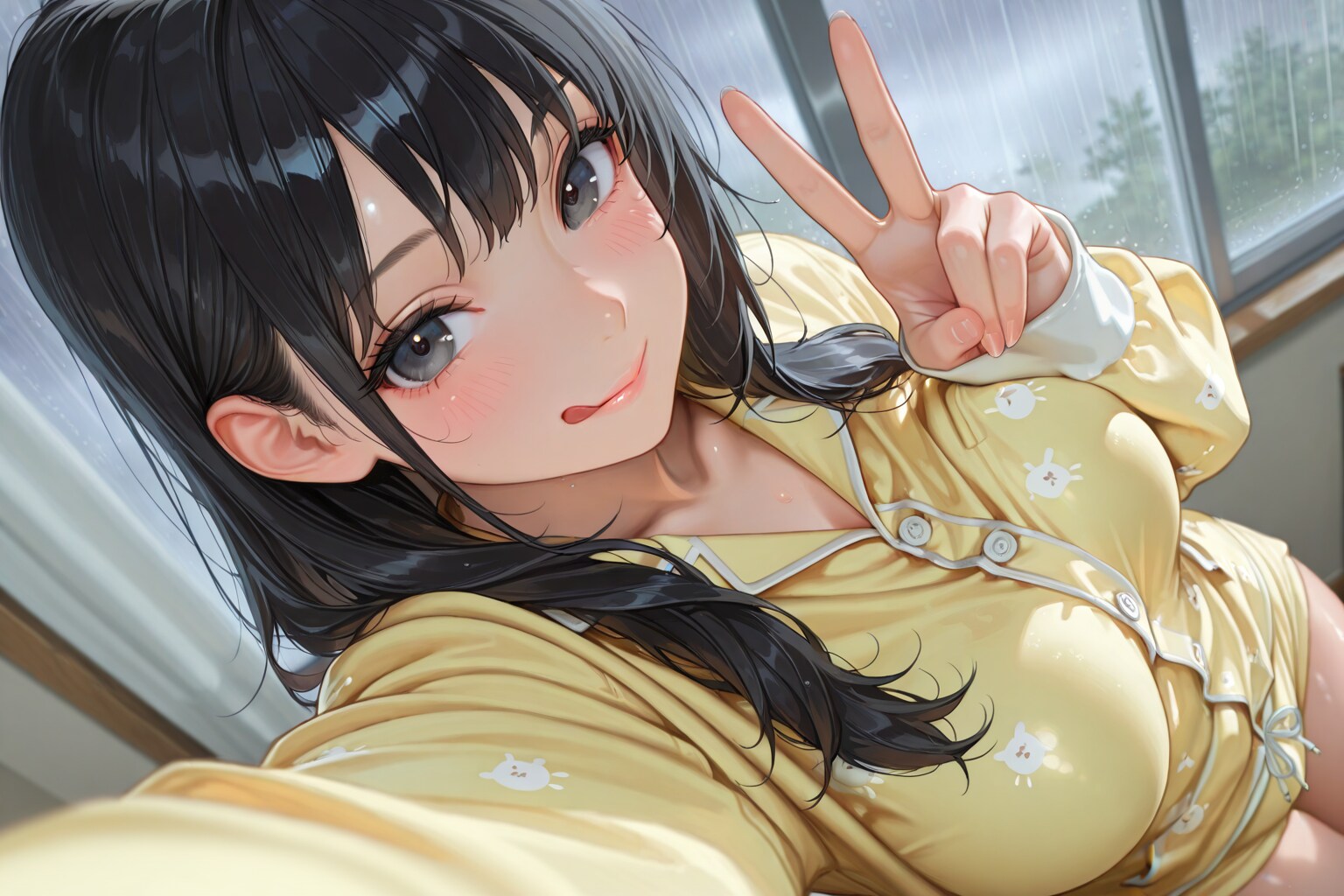 「雨の日でも、おはぺろピース♡」 | の人気AIイラスト・グラビア