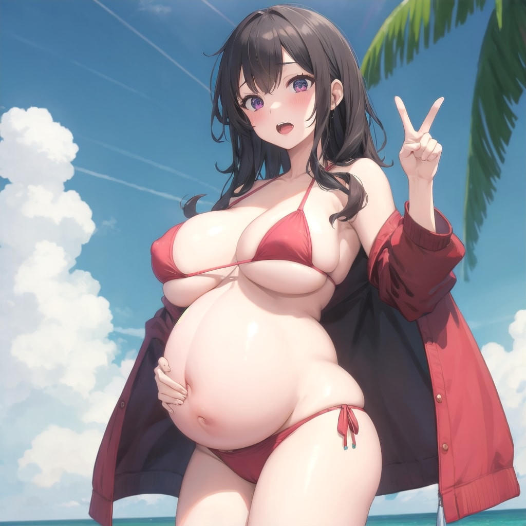 赤ビキニ妊婦