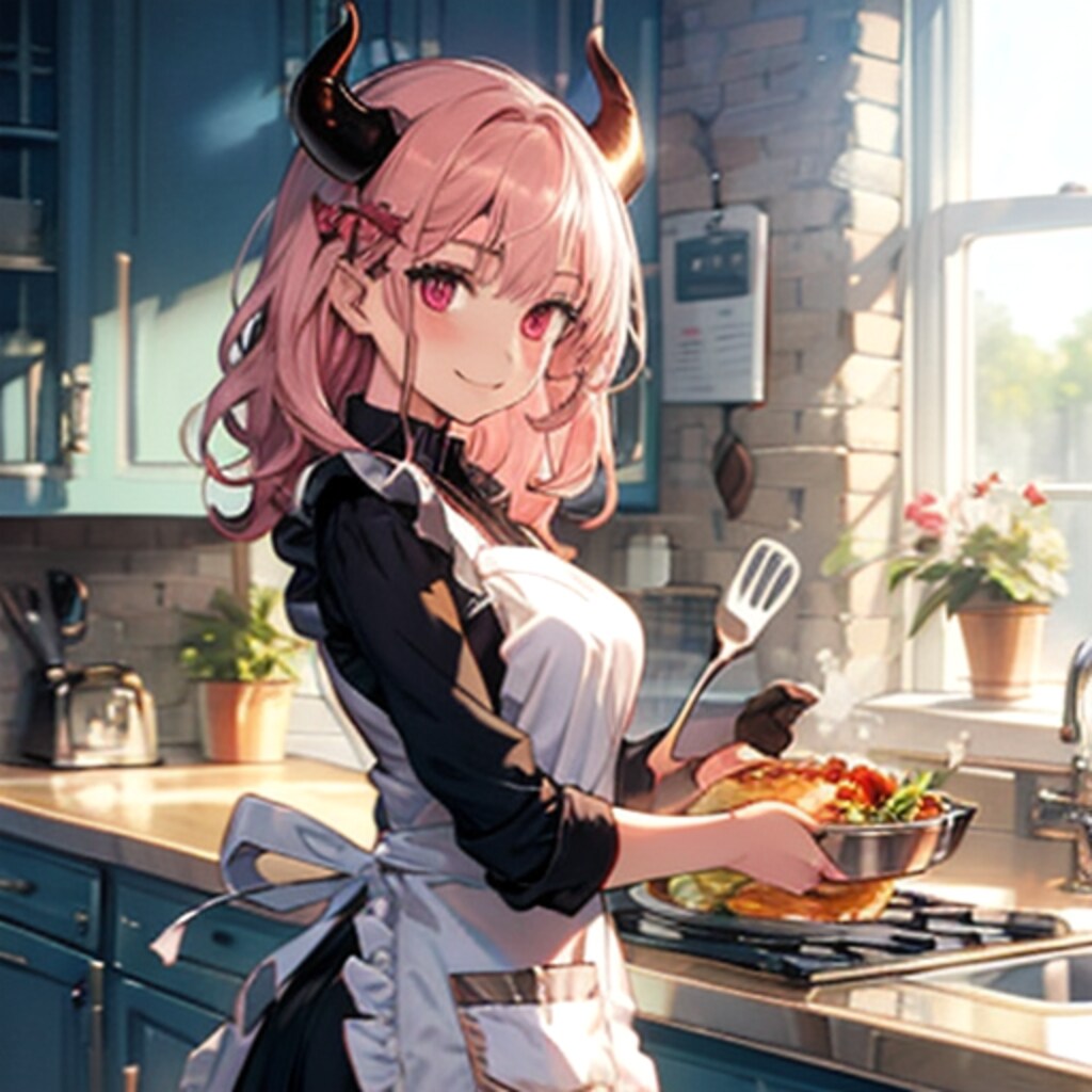 エプロン姿の悪魔っ子250513