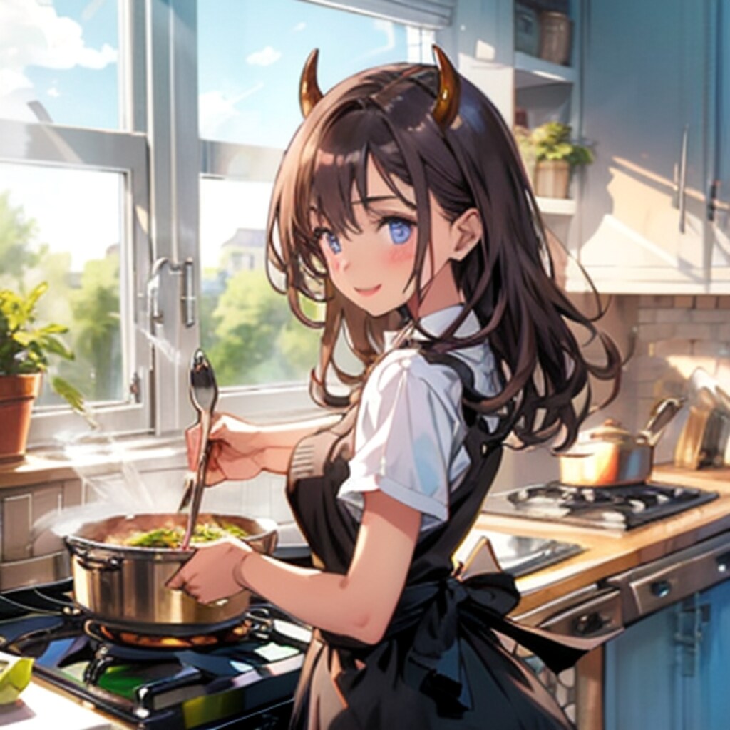 エプロン姿の悪魔っ子250513