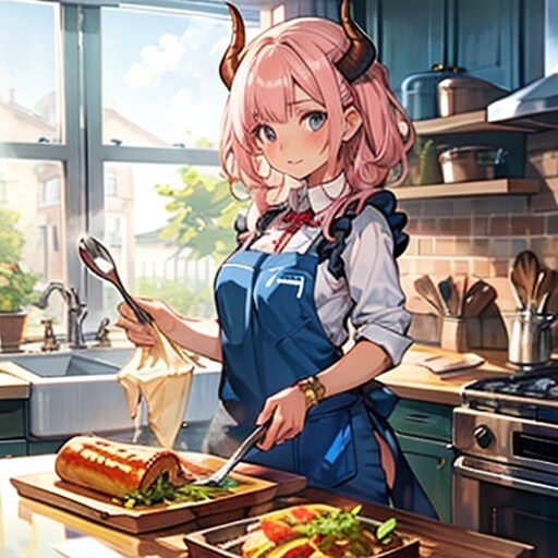 エプロン姿の悪魔っ子250513 | の人気AIイラスト・グラビア