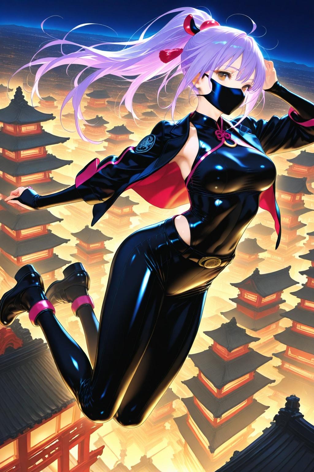 夜の街を跳ぶくノ一 | の人気AIイラスト・グラビア