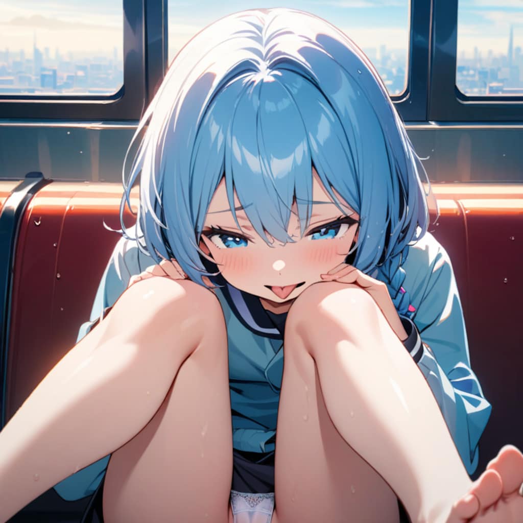 電車で誘惑する青髪ちゃん1