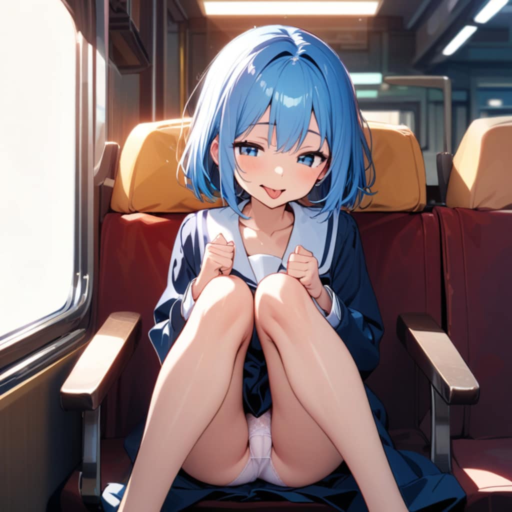 電車で誘惑する青髪ちゃん1