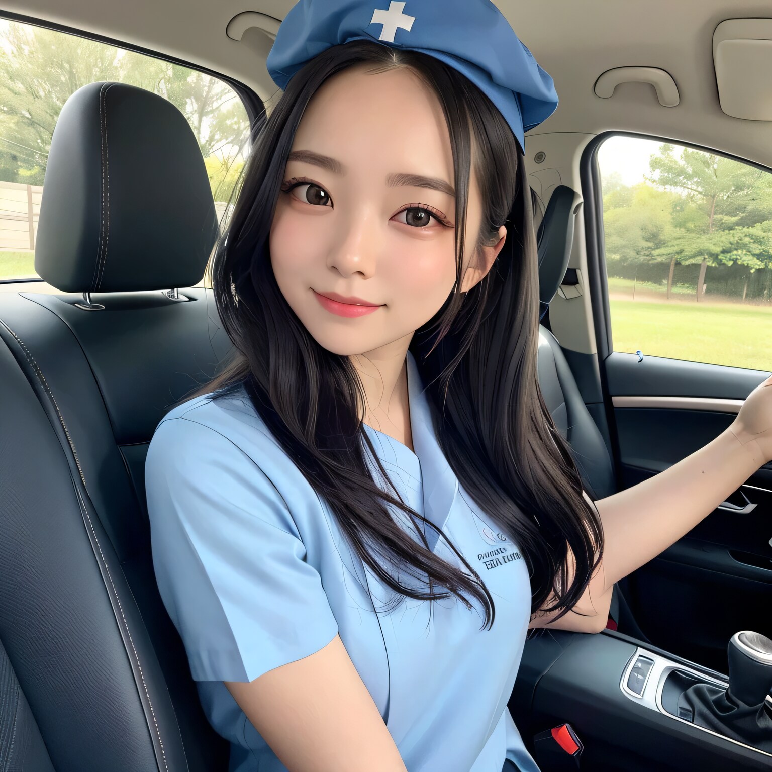 黒髪ロングで車内の美女３８ | の人気AIイラスト・グラビア