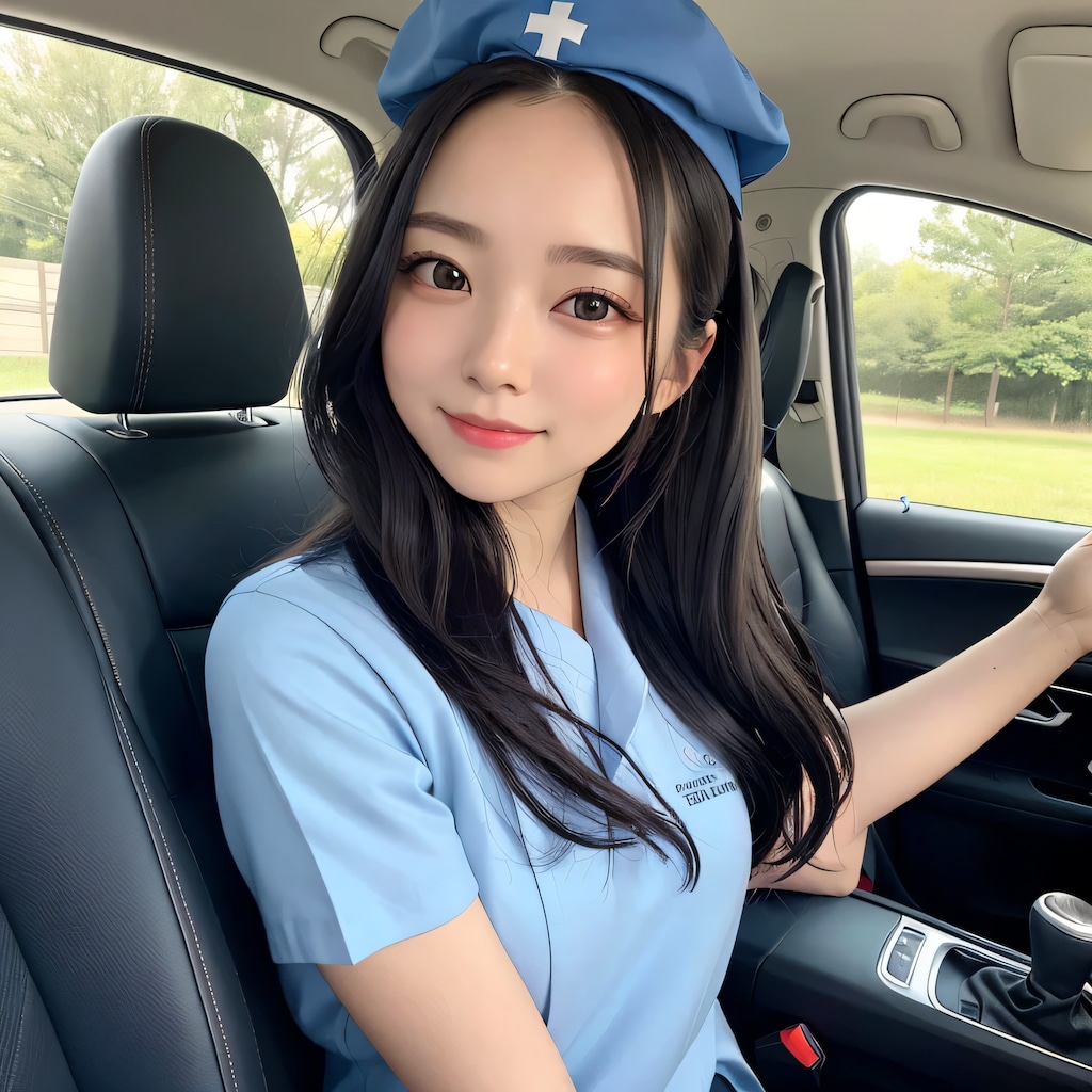 黒髪ロングで車内の美女３８