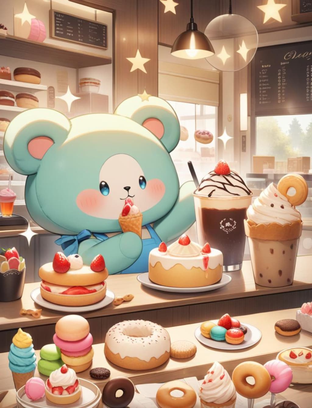 ケーキ、美味しいくまぁ〜🐻