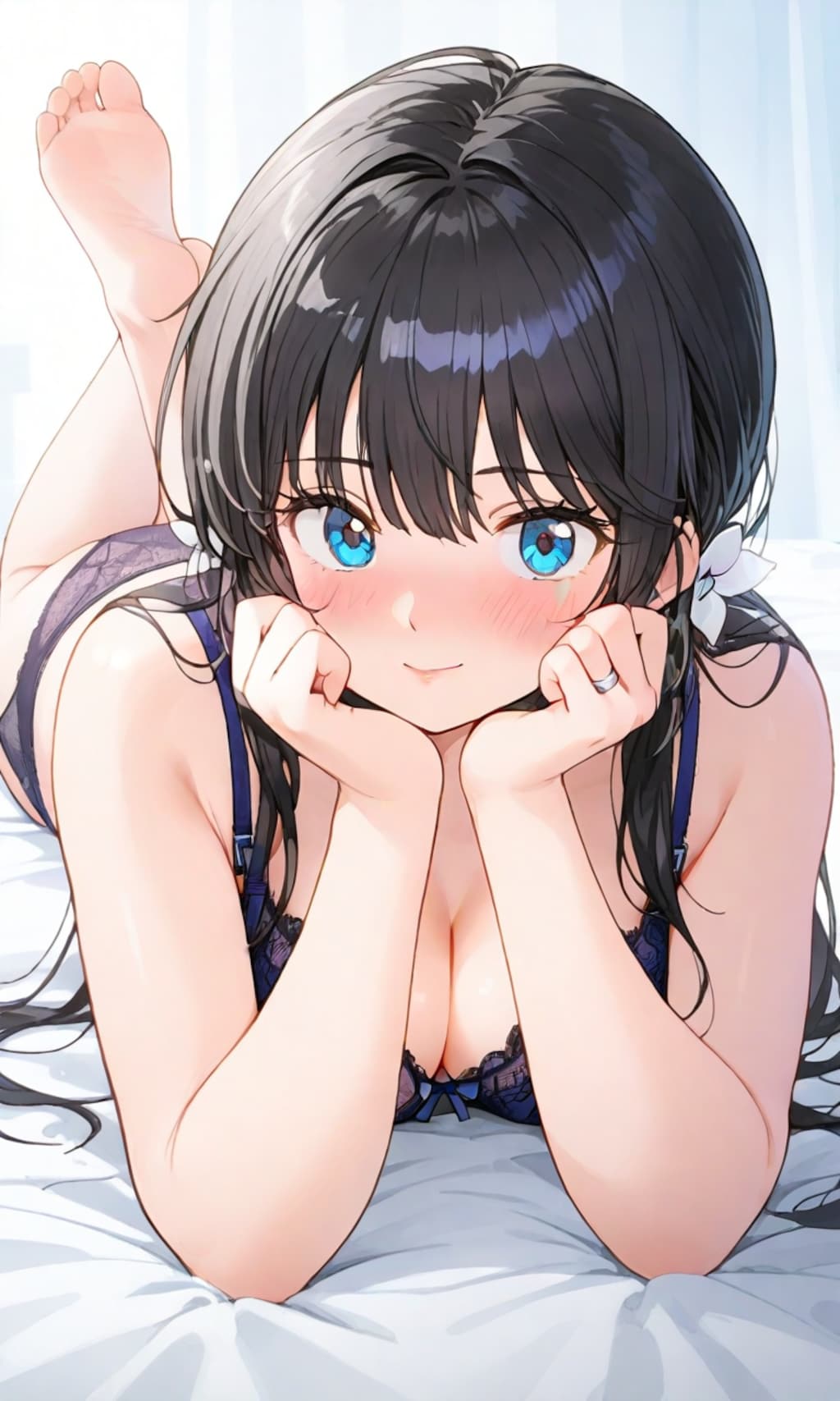 ベッドでうつ伏せになって