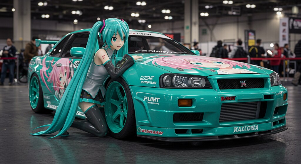 R34GT-R痛車と初音ミク