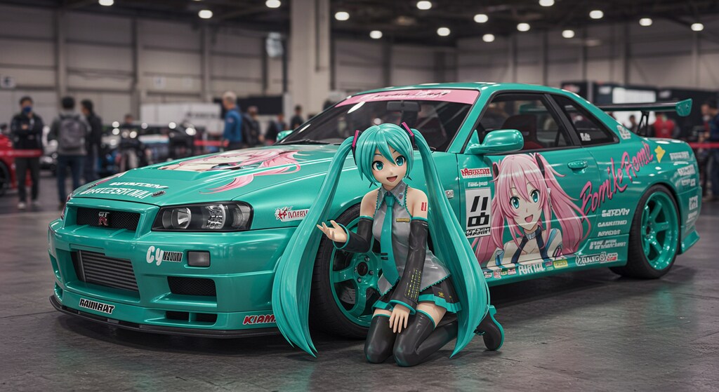 R34GT-R痛車と初音ミク