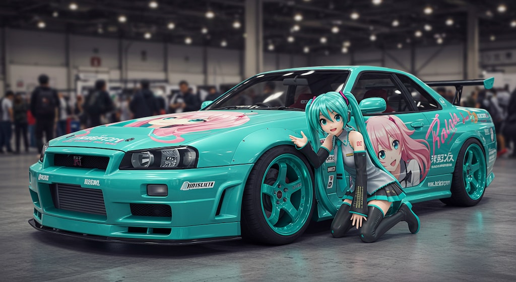 R34GT-R痛車と初音ミク