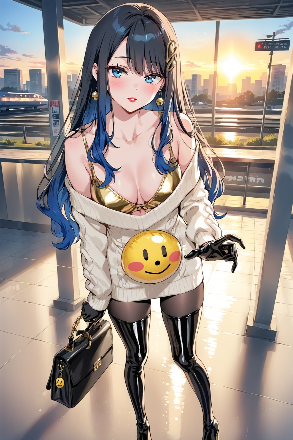 セーターとサイハイブーツの葵さん