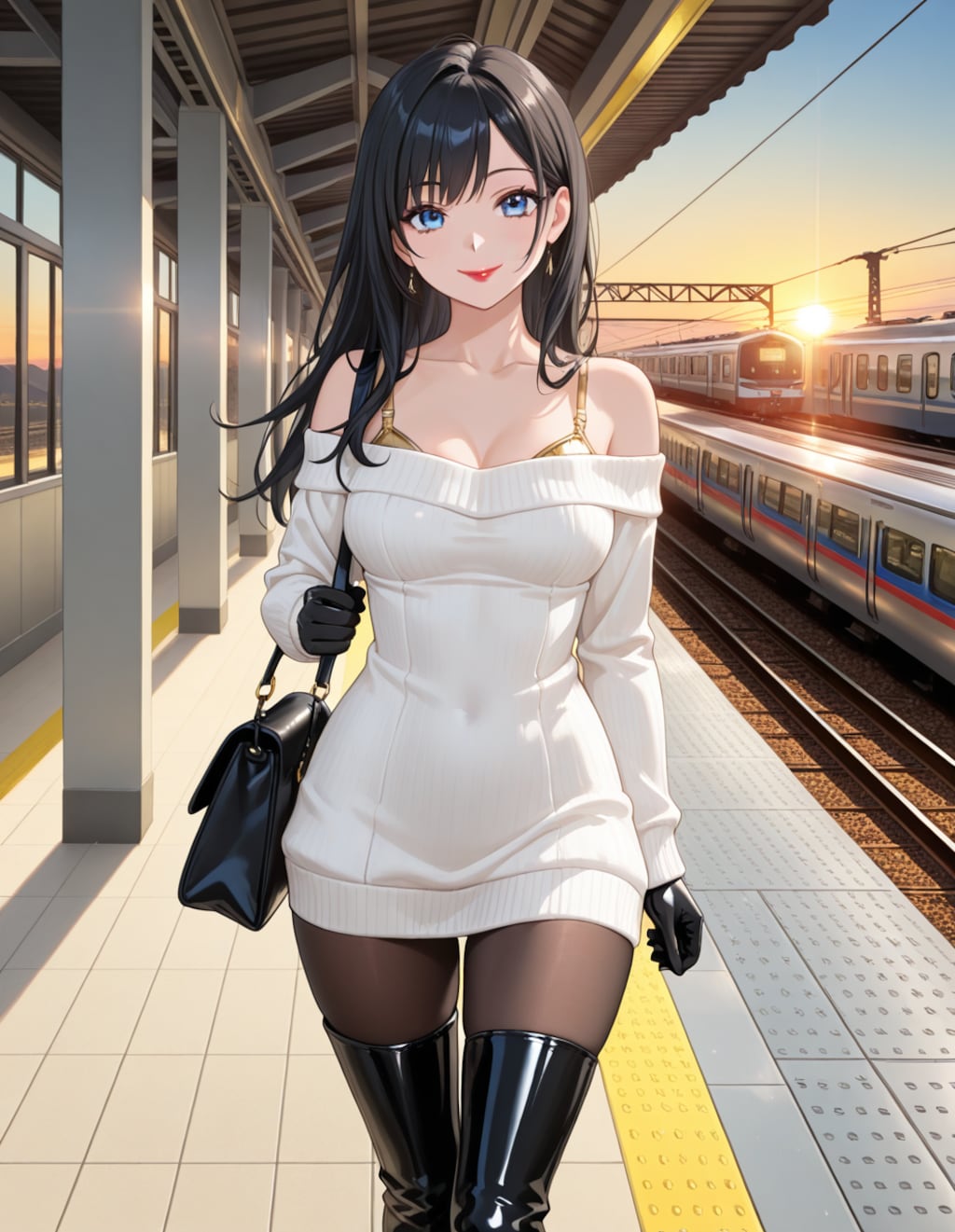 セーターとサイハイブーツの葵さん