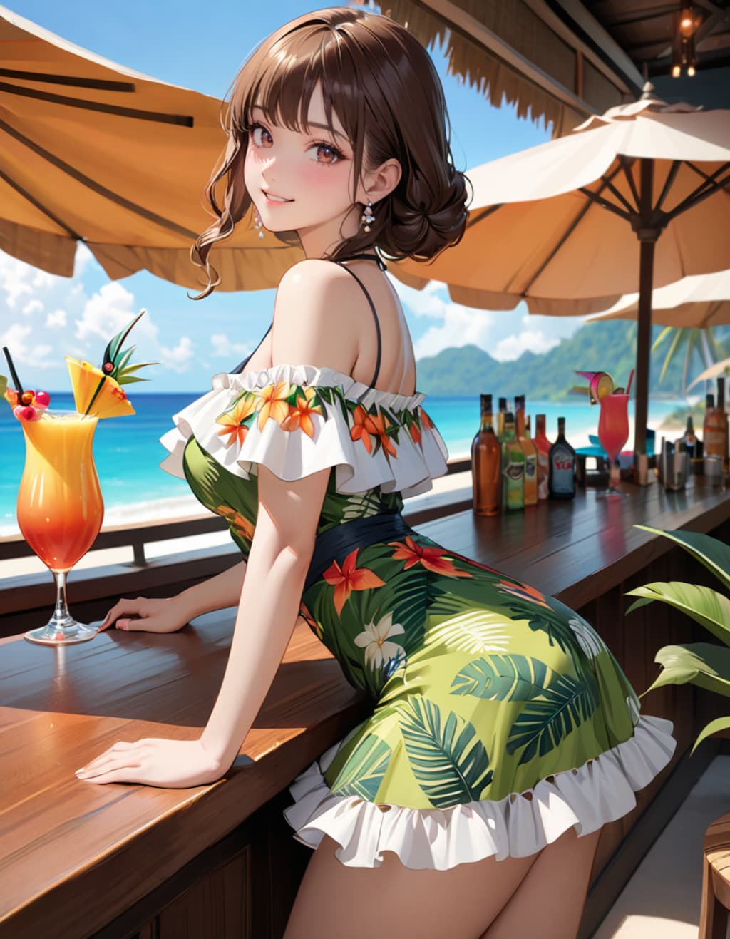 トロピカル柄ワンピース