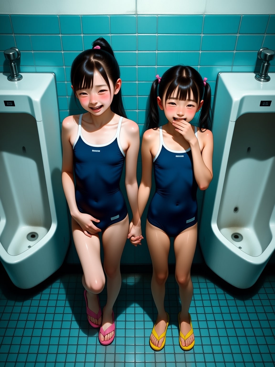 共用トイレのスク水ガールズ