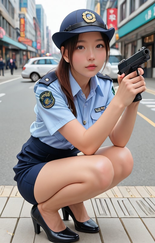 犯人を追い詰める婦警さん