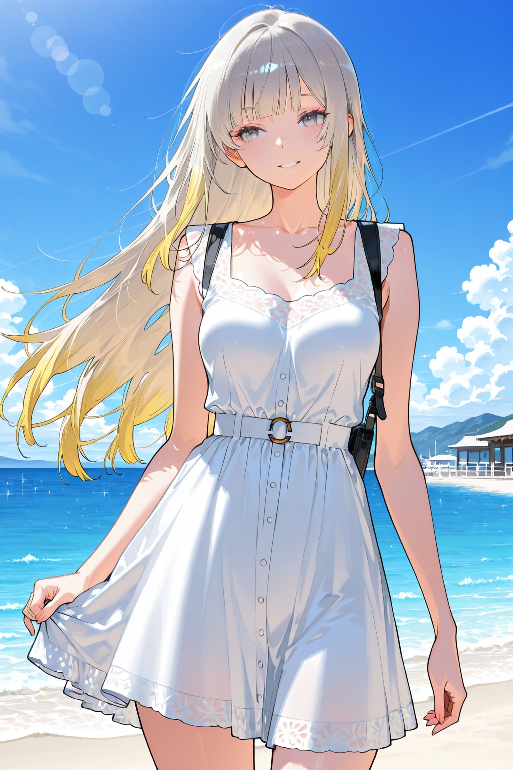 V-neckline sleeveless white dress