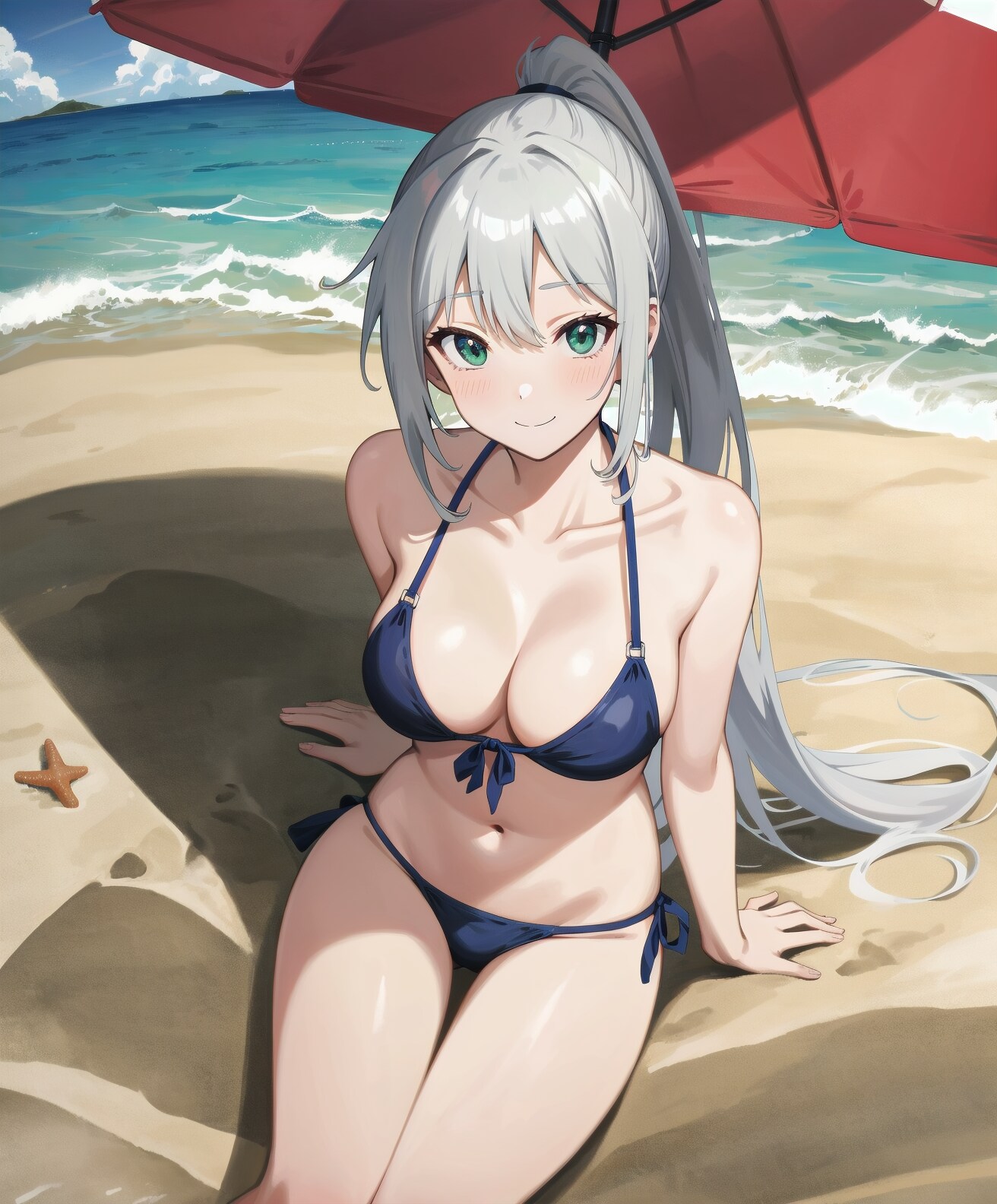 ビーチでリラックスしている謎の女