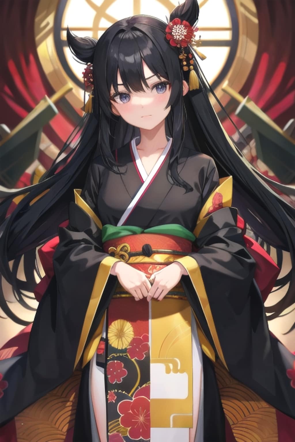 黒眼黒髪の着物の子