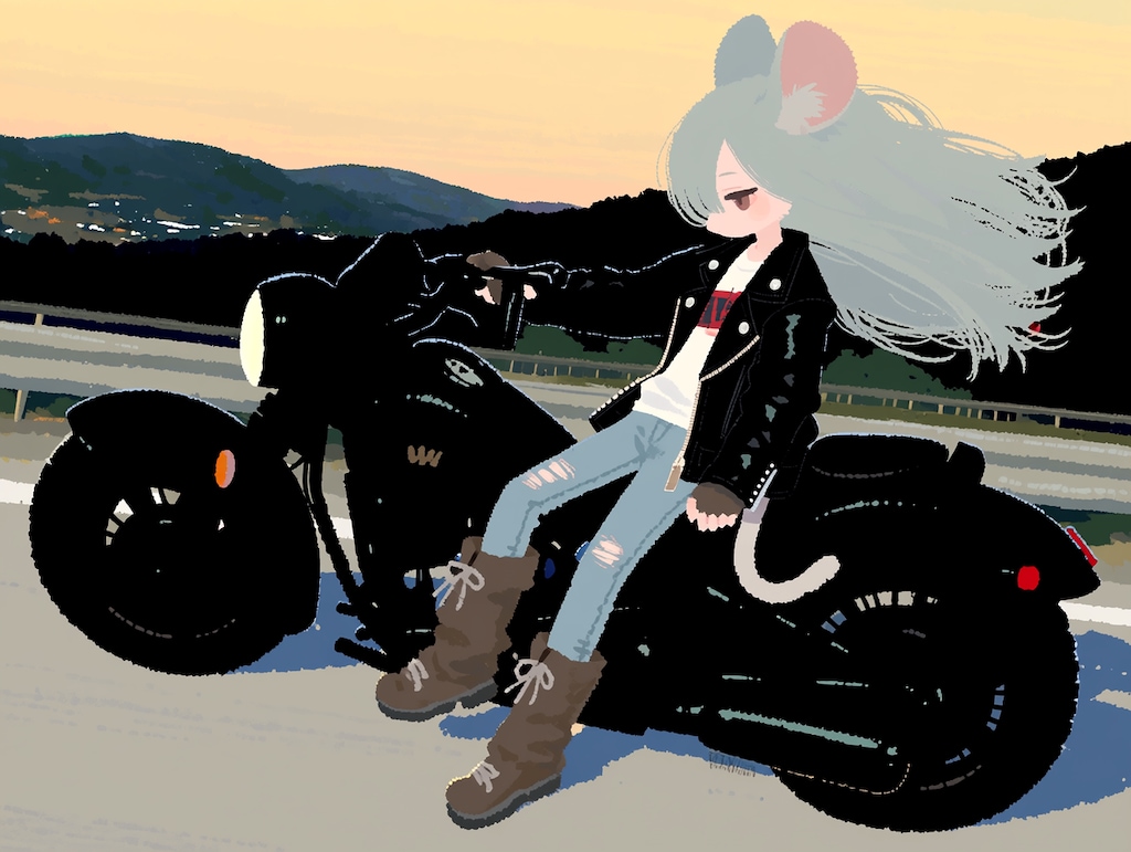 バイクとねず耳ちゃん