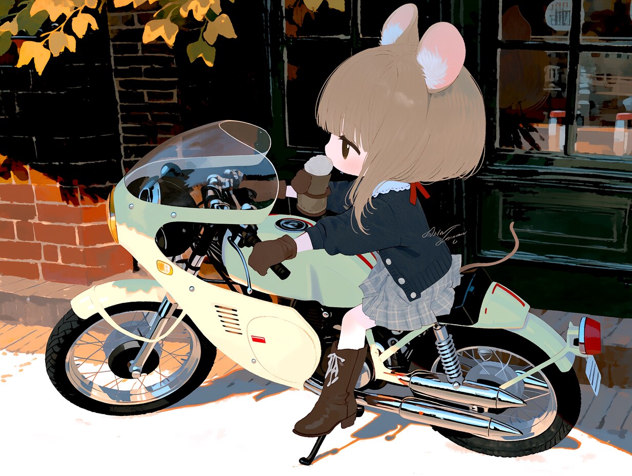 バイクとねず耳ちゃん