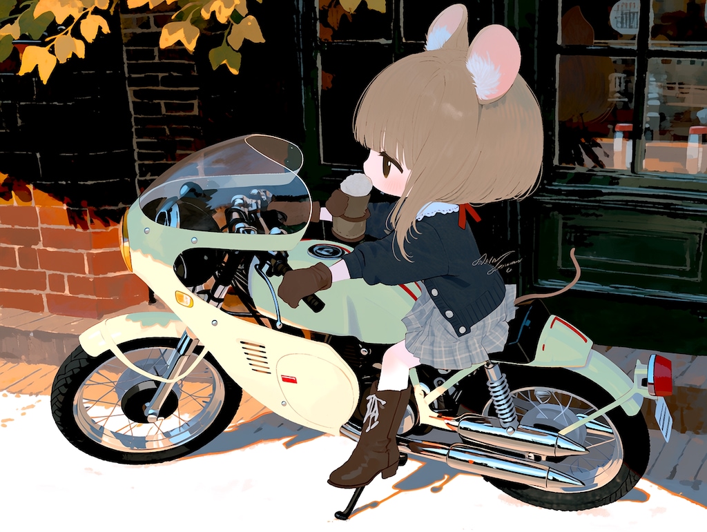 バイクとねず耳ちゃん