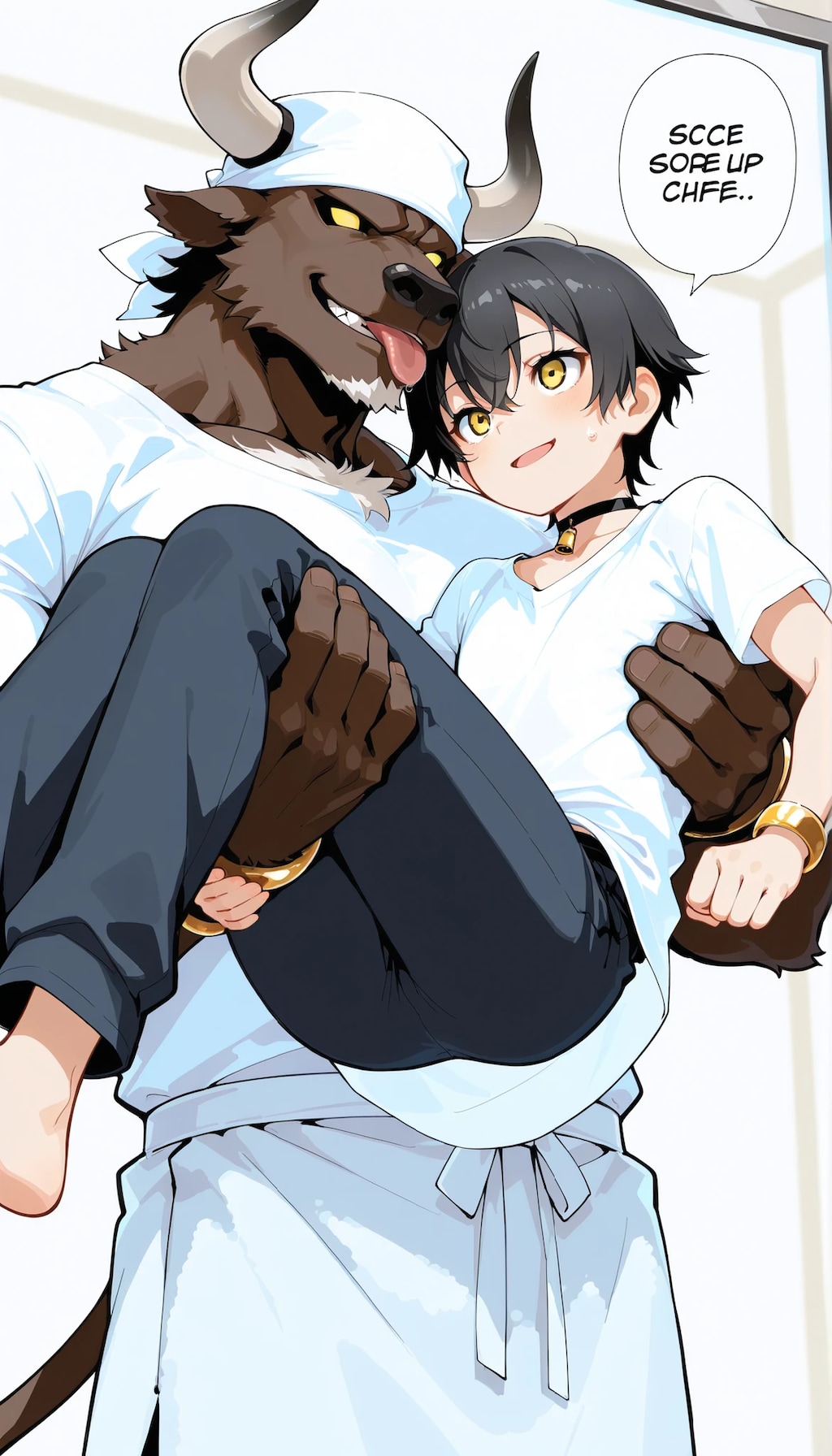 ミノタウロスさんにお姫様抱っこされる男の子