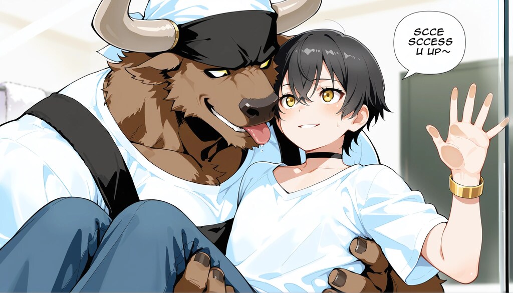 ミノタウロスさんにお姫様抱っこされる男の子