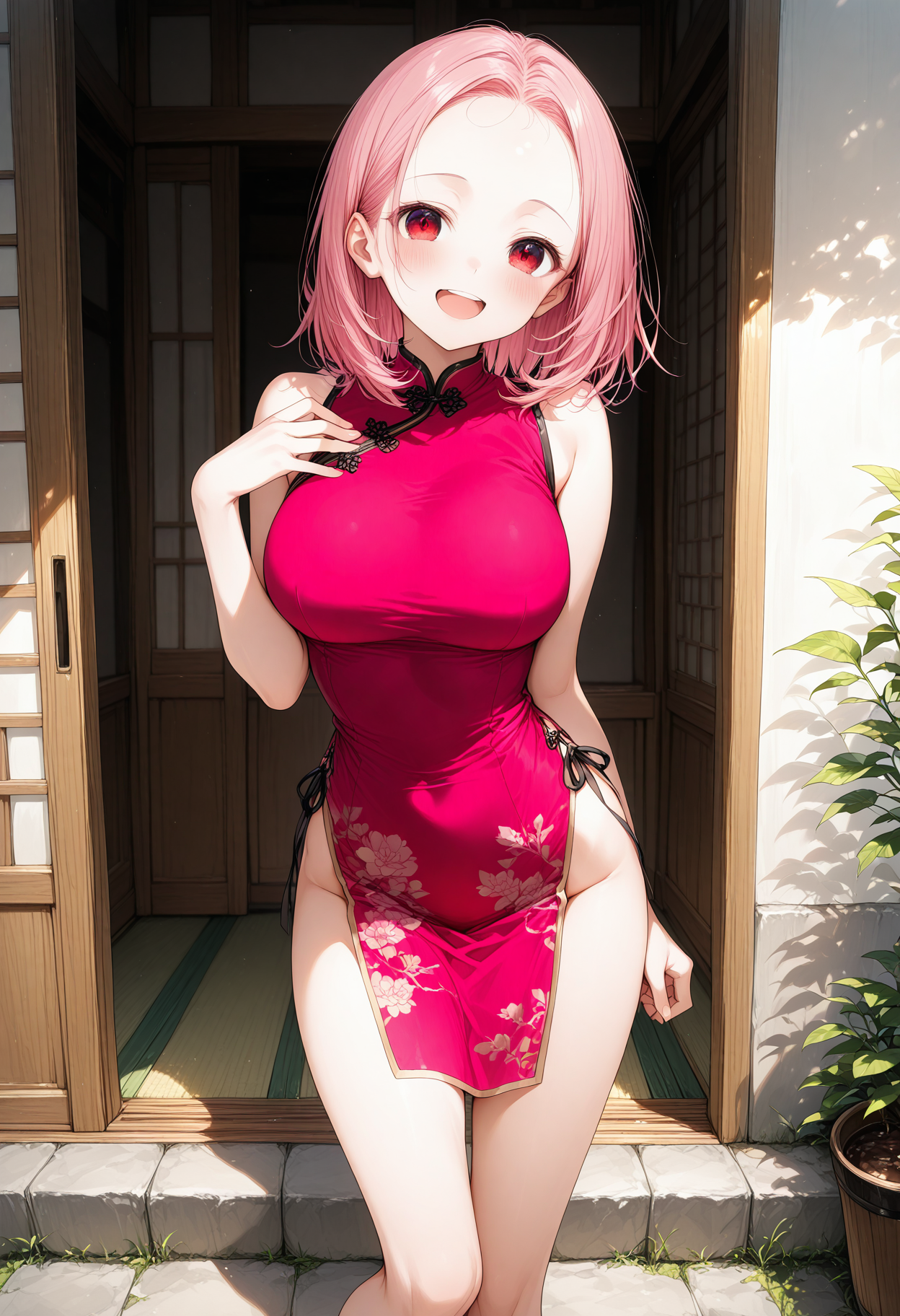 ピンク髪チャイナドレス